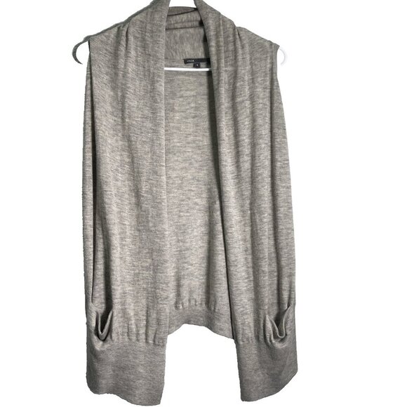 Vince Sweater Vest Womens S Oatmeal Cashmere Shrug Open Front Slinky Pockets Y2K - Picture 1 of 8